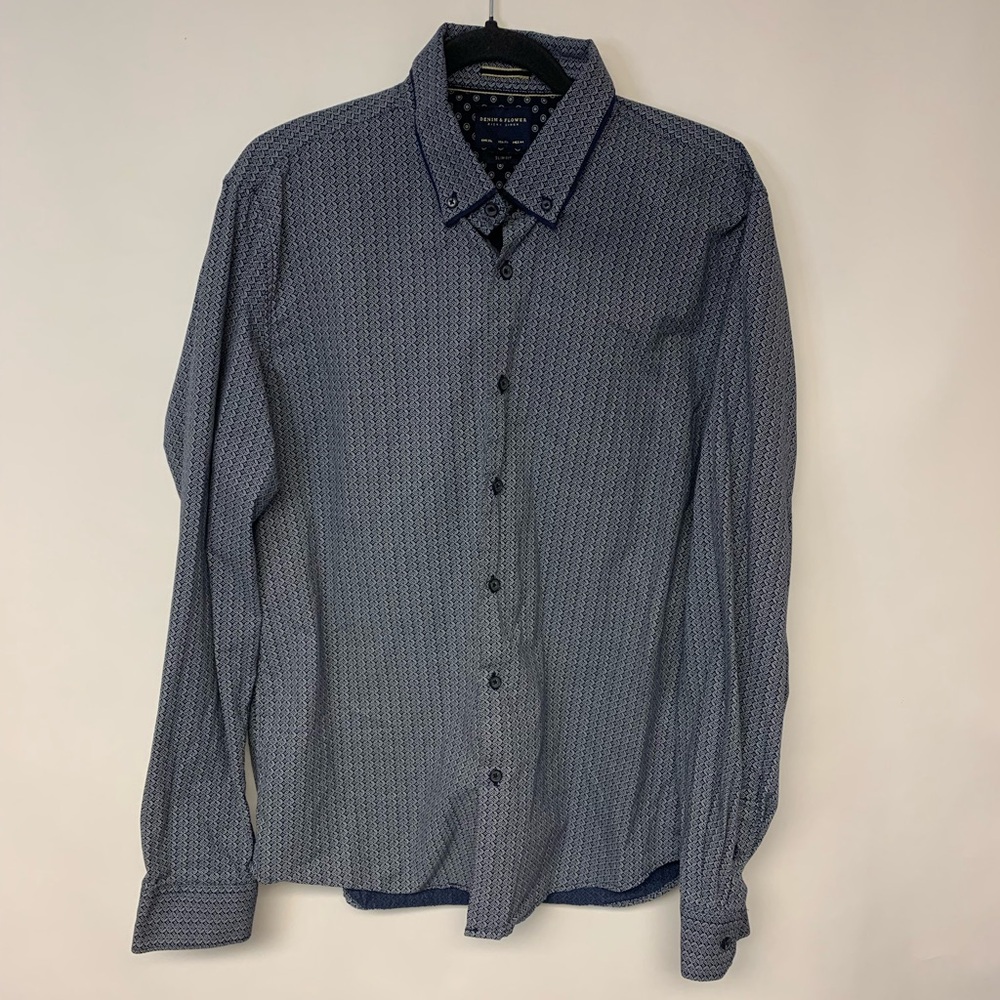 Denim & Flower Ricky Singh Shirt Button Down Abstract Print Professional Mens XL